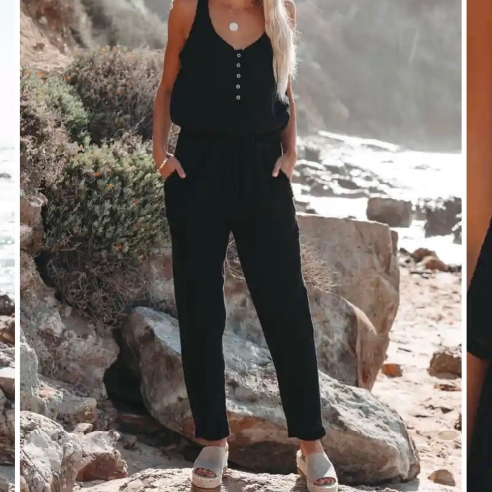 Vici Maye Cotton Pocketed Drawstring Jumpsuit. - Picture 2 of 3